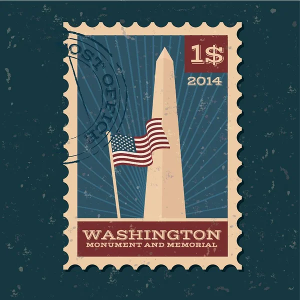 Monumento Washington Sello Postal Conmemorativo — Vector de stock