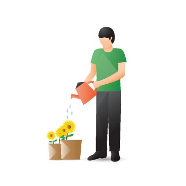 Bitkileri sulayan adam vektör çizimi