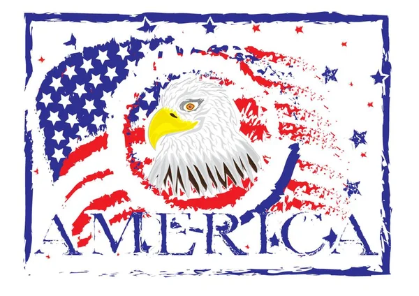 Eagle Pada Bendera Usa - Stok Vektor