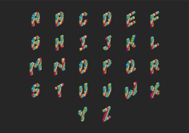 Set of isometric alphabets clipart