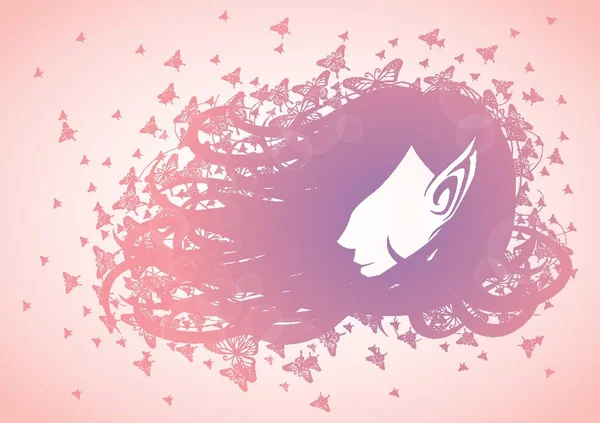 Mujer Pelo Con Mariposas — Vector de stock