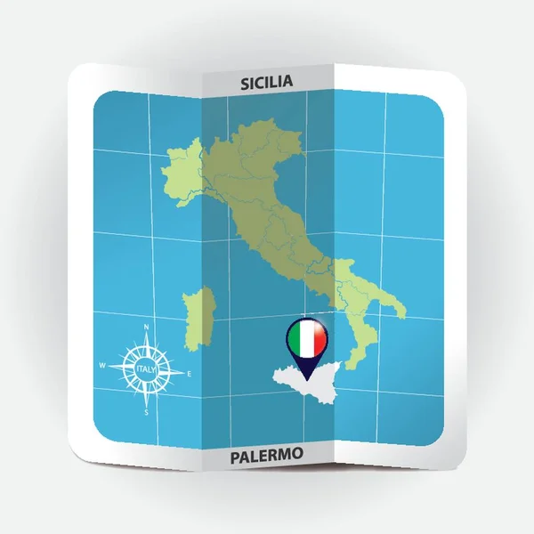 Kaartwijzer Met Sicilia Italiaanse Kaart — Stockvector