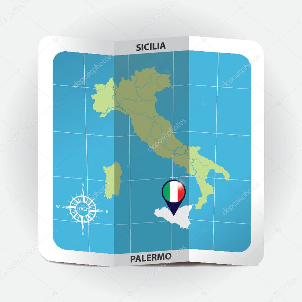 Map pointer indicating sicilia on italy map