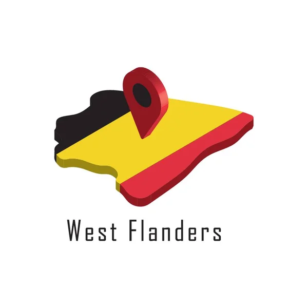 Mapa Flandes Del Oeste Con Puntero Del Mapa — Vector de stock