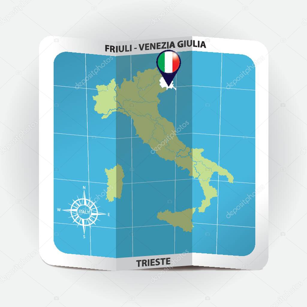 Map pointer indicating friuli-venezia giulia on italy map