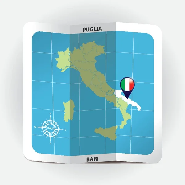 Puntero Mapa Que Indica Puglia Italia Mapa — Vector de stock