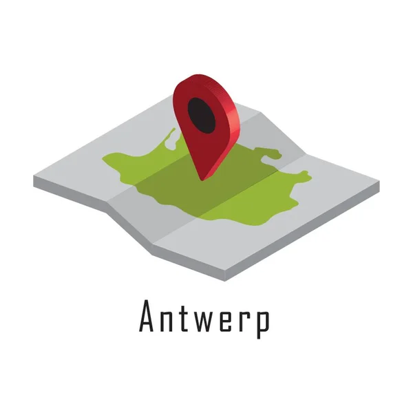 Antwerp Mapa Papel Com Ponteiro Mapa — Vetor de Stock