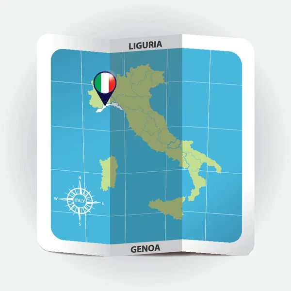 Puntero Mapa Que Indica Liguria Mapa Italia — Vector de stock