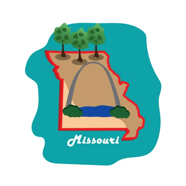 Mapa Del Estado Missouri Con Arco Pasarela Louis — Vector de stock