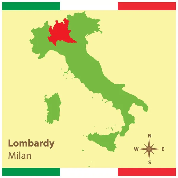 Lombardy Italiaanse Kaart — Stockvector