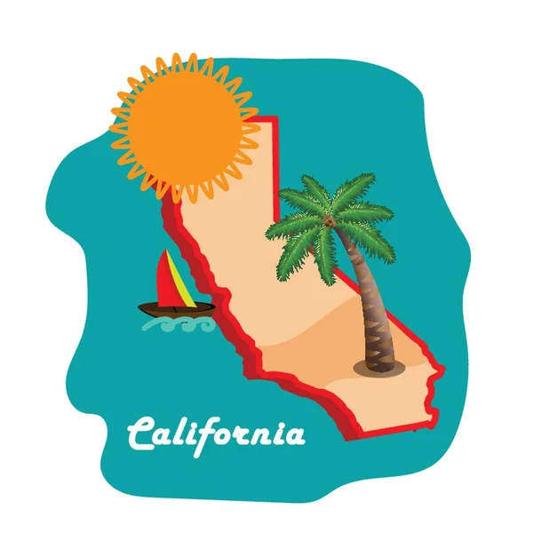 California Mappa Stato Con Lunga Spiaggia — Vettoriale Stock