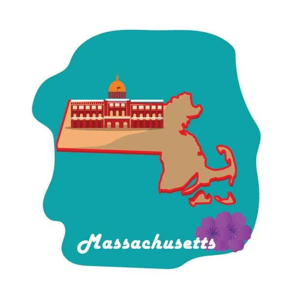 Massachusetts Statskarta Med Majblomma — Stock vektor