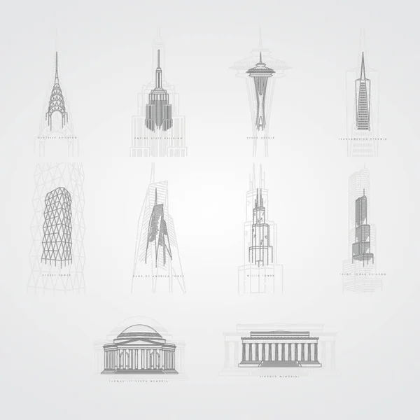 Colección Monumentos Famosos — Vector de stock