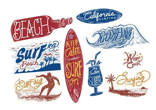 Zestaw Typografii Plaży Surfingowej — Wektor stockowy