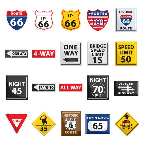 collection of usa road signs