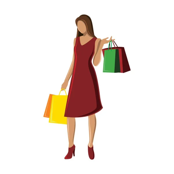 Alışveriş Çantalı Kadın — Stok Vektör