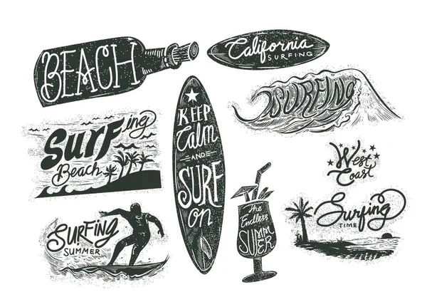 Set Surfing Beach Typographies — Stock Vector