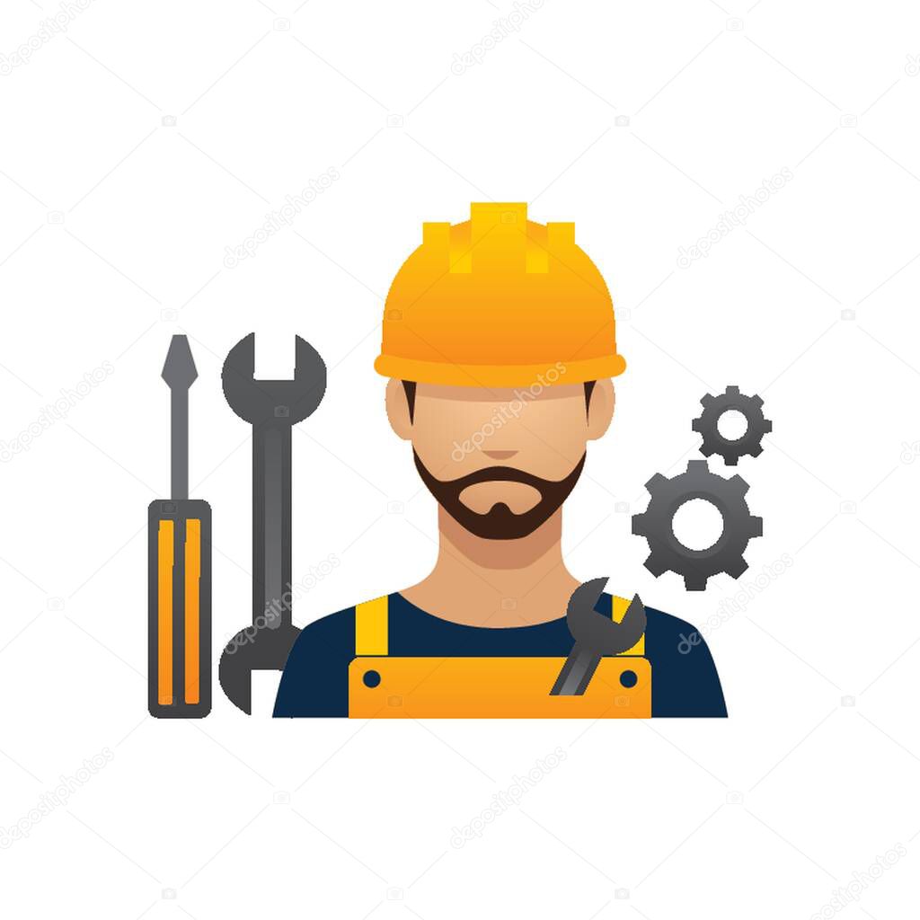 construction worker and tools