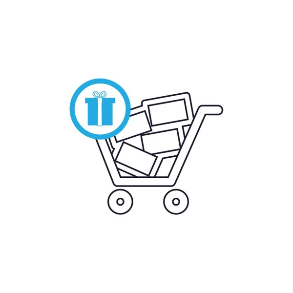 Carrito Compras Con Caja Regalo — Vector de stock