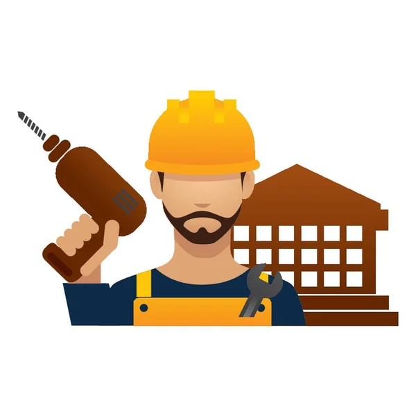 Construction Worker Hand Drill Machine — Stock Vector