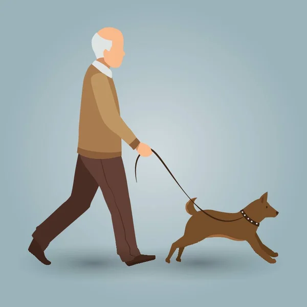 Anciano Paseando Con Perro — Vector de stock