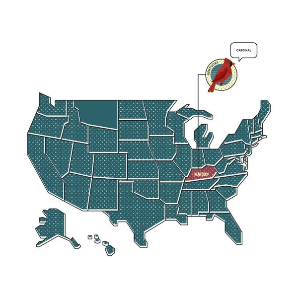 Mapa Kentucky State Birdem — Stockový vektor