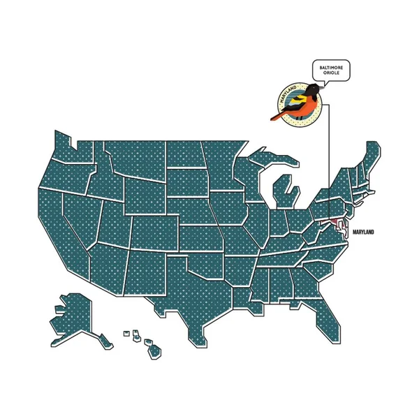 Oss Karta Med Maryland Tillstånd Fågel — Stock vektor