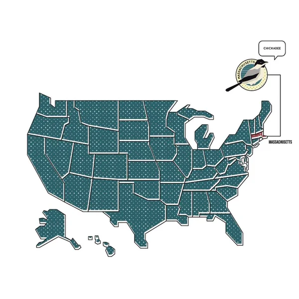 Mapa Nós Com Pássaro Estado Massachusetts — Vetor de Stock