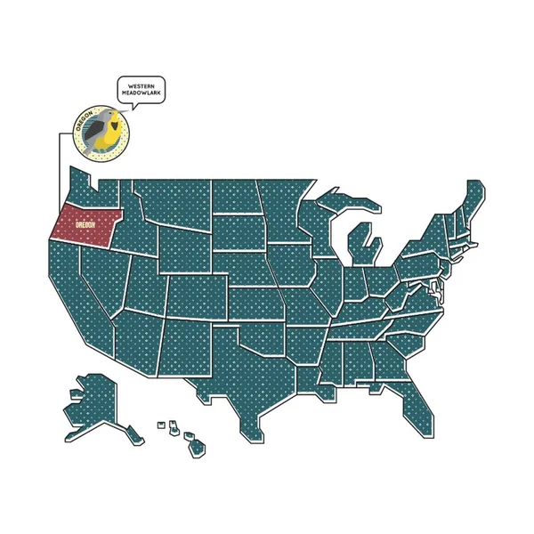Mapa Com Oregon State Bird — Vetor de Stock