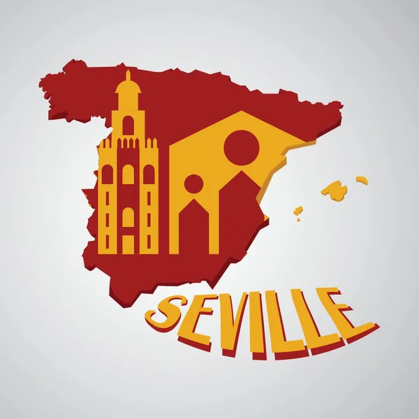 Spanien Karte Mit Der Kathedrale Von Sevilla — Stockvektor