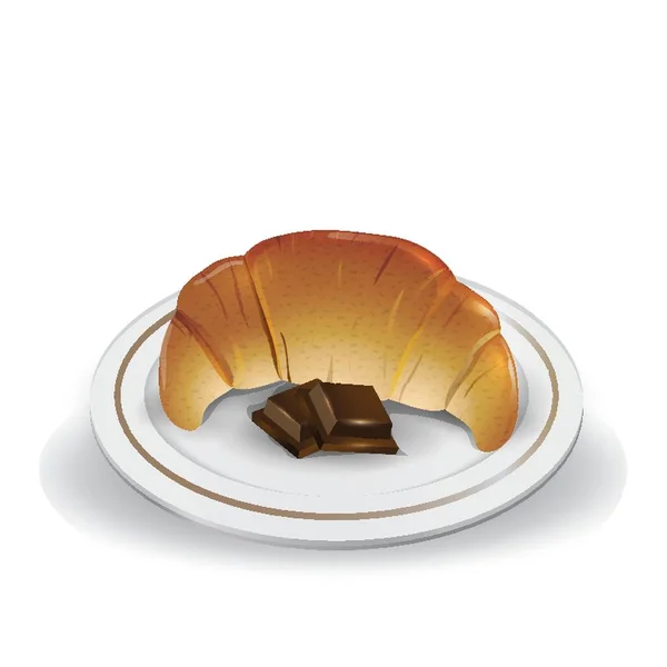Croissant Csokoládé Egy Tányéron — Stock Vector