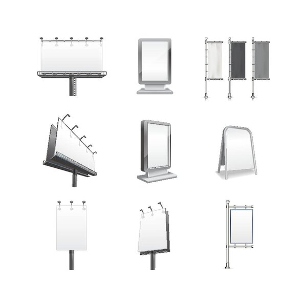 set of blank advertising billboards