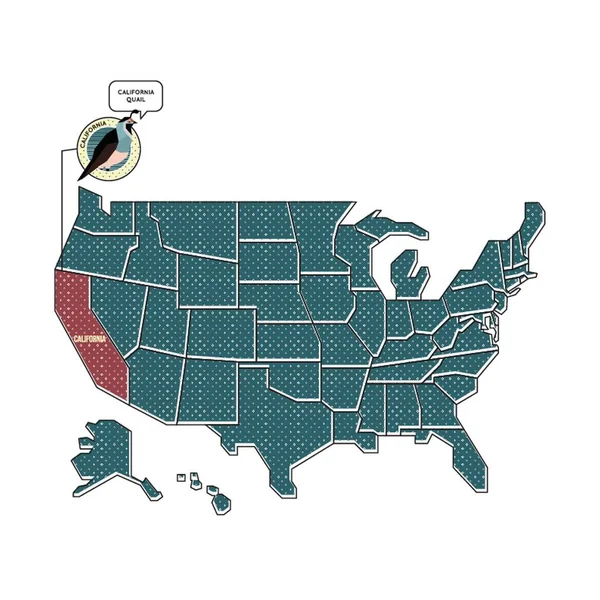 Mapa Kalifornským Stavovým Ptákem — Stockový vektor