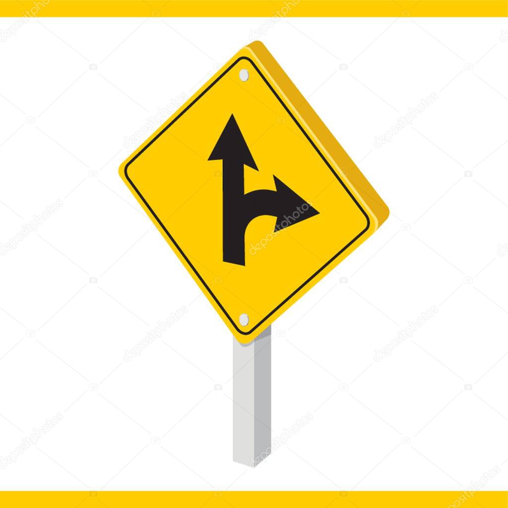 mandatory straight or right turn ahead sign