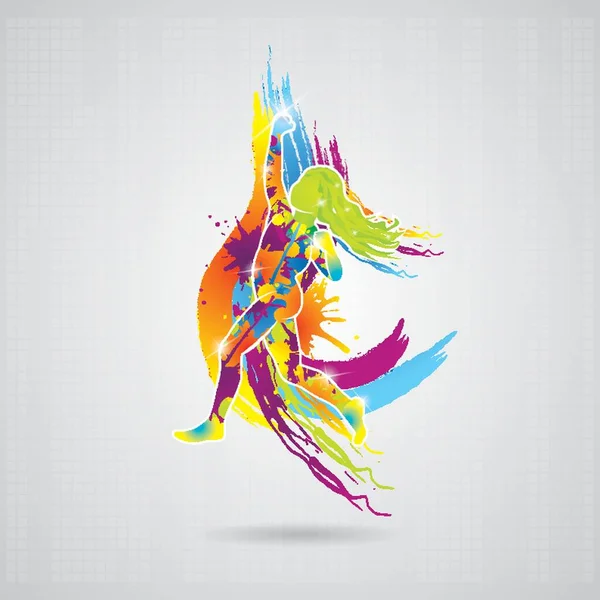 Danse Fille Avec Éclaboussure Colorée — Image vectorielle