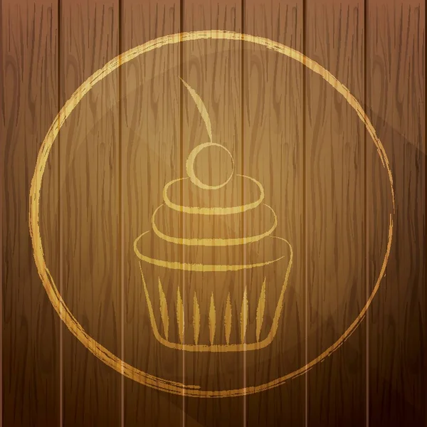 Cupcake Fundo Madeira — Vetor de Stock