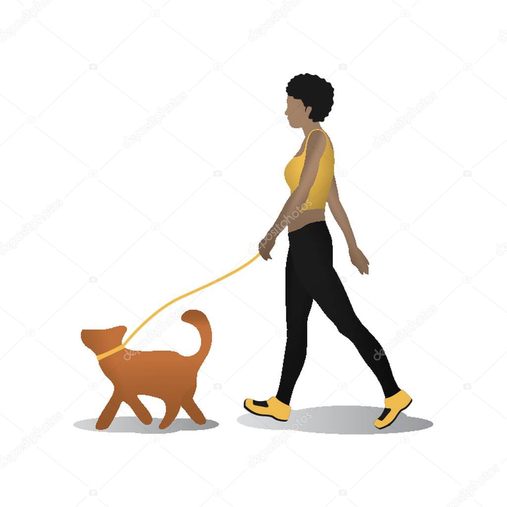 woman taking dog for walk
