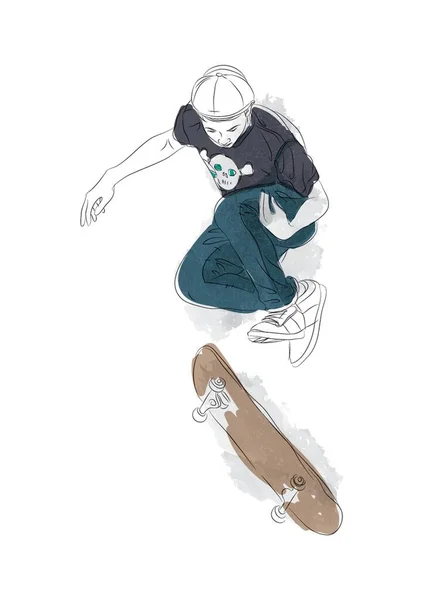 Adolescent Garçon Avec Skateboard — Image vectorielle