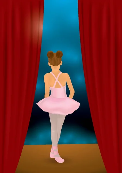 Ballerina Girl Dancing Stage — Stock Vector