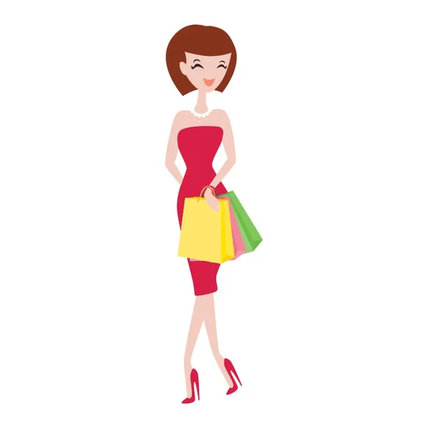 Fashionabel Kvinna Med Shoppingväskor — Stock vektor