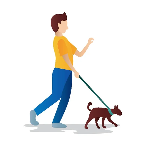 Mann Geht Mit Hund Spazieren — Stockvektor