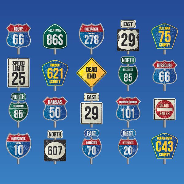 collection of usa route signs