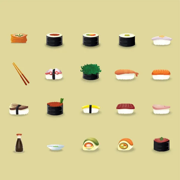 Conjunto Iconos Cocina Japonesa — Vector de stock