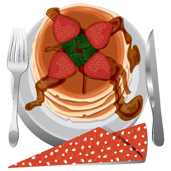 Erdbeer Pfannkuchen Teller — Stockvektor