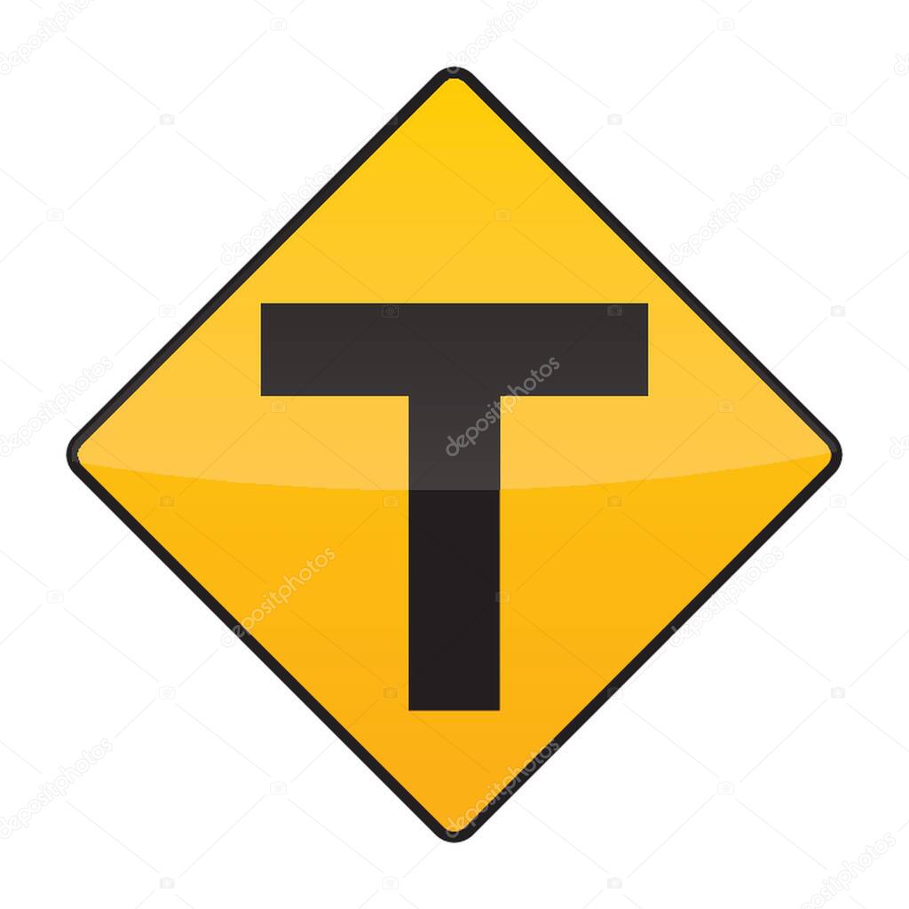 t intersection warning sign