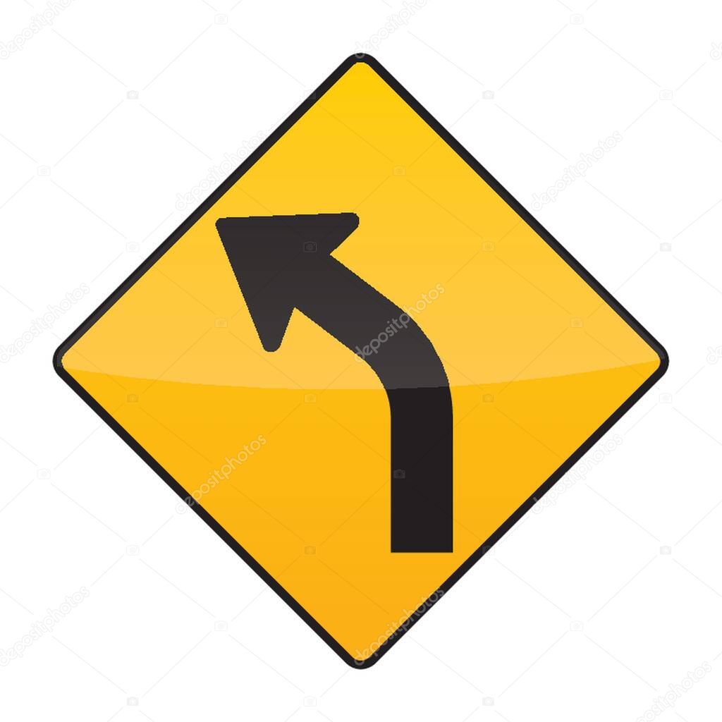 sharp curve ahead on left sign