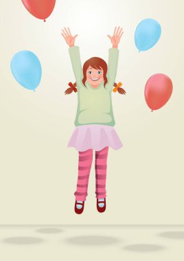 Kız balonlarla zıplıyor