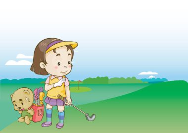 girl with club in golf course clipart
