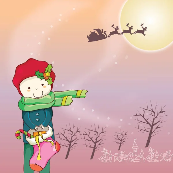 Niño Con Regalos Navidad — Vector de stock