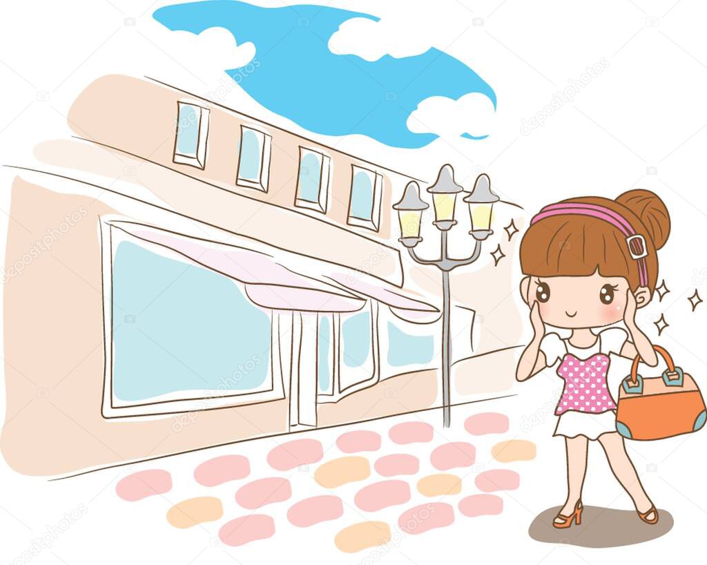 girl standing on shopping street